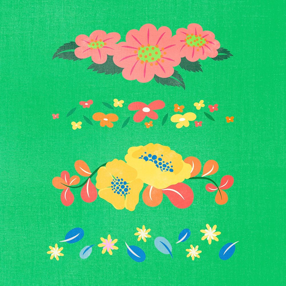 Flower divider, colorful flat design sticker psd illustration set