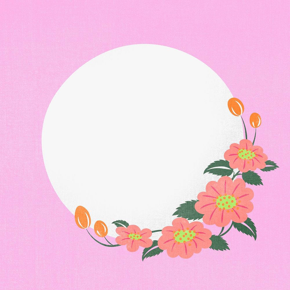 Pink flower frame, psd, flat design illustration
