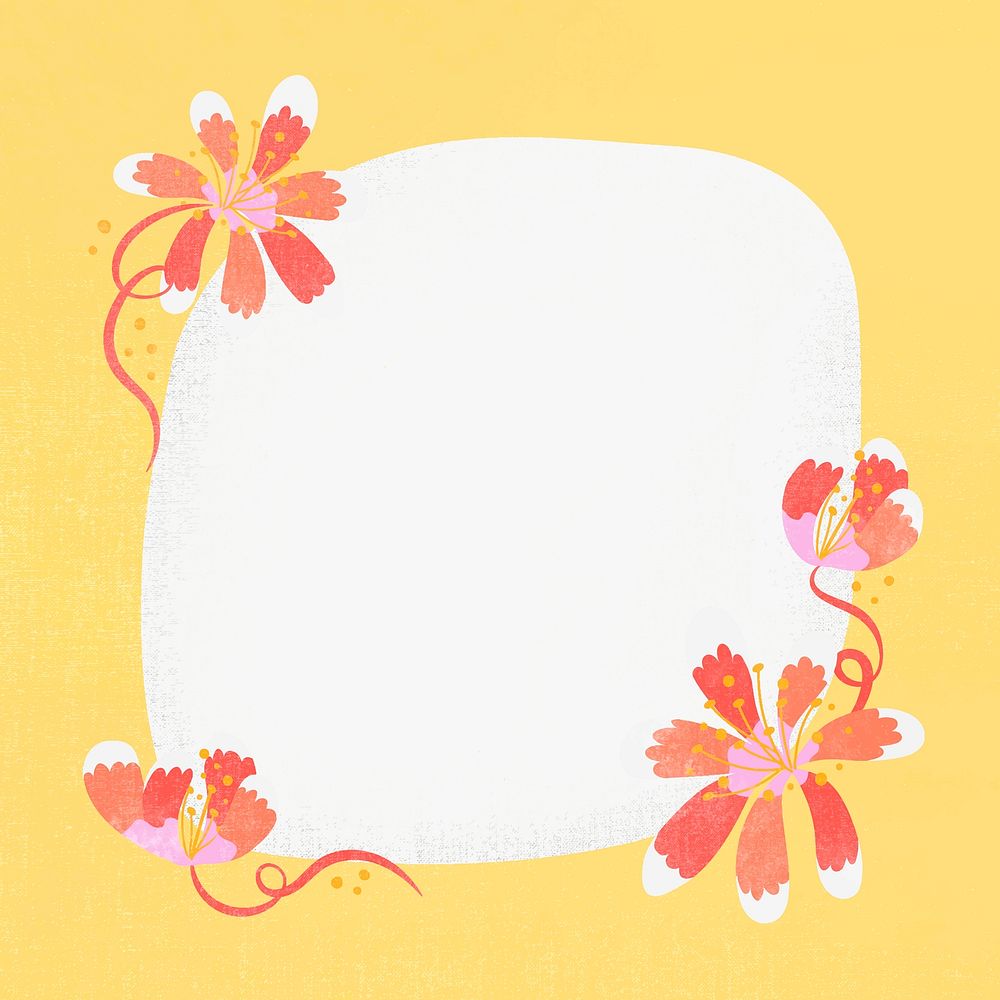Orange flower frame, vector, cute illustration