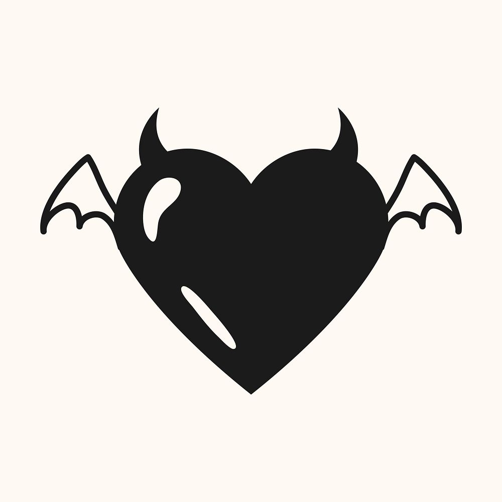 Black devil heart icon, cute element graphic vector