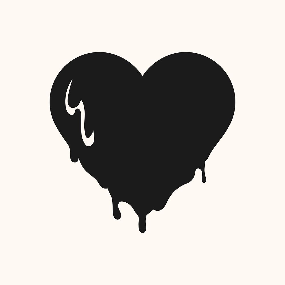 Melting heart icon, black element graphic psd