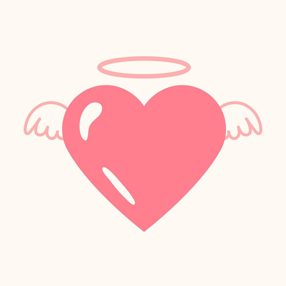 Heart icon, pink angel symbol psd
