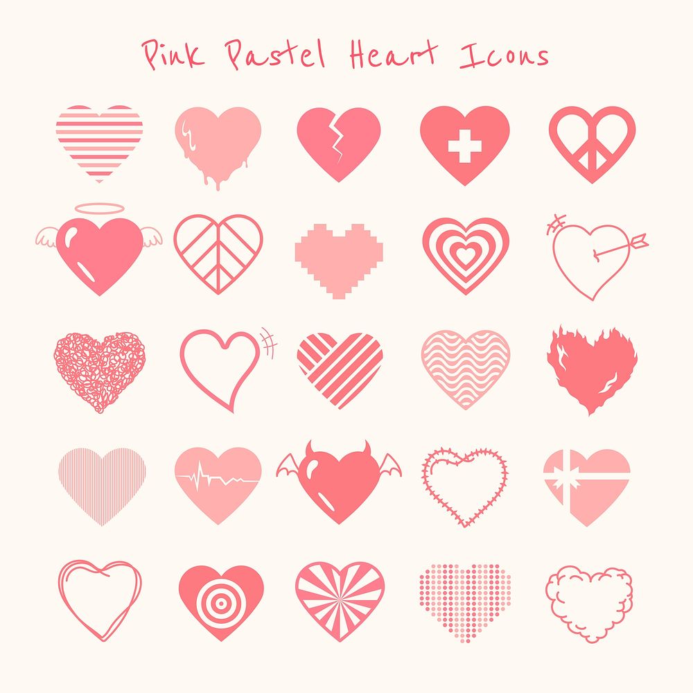 Pink pastel heart icon psd set
