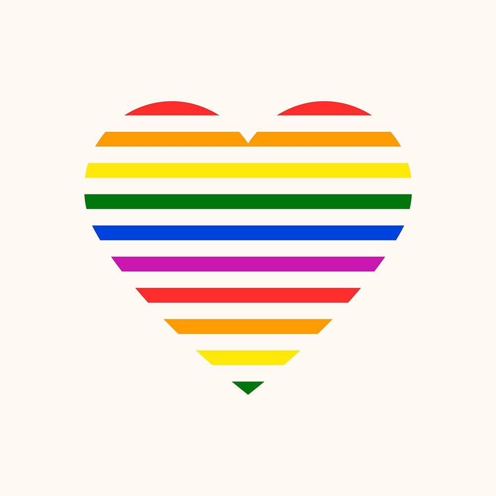 Colorful stripes heart, LGBT pride month icon psd