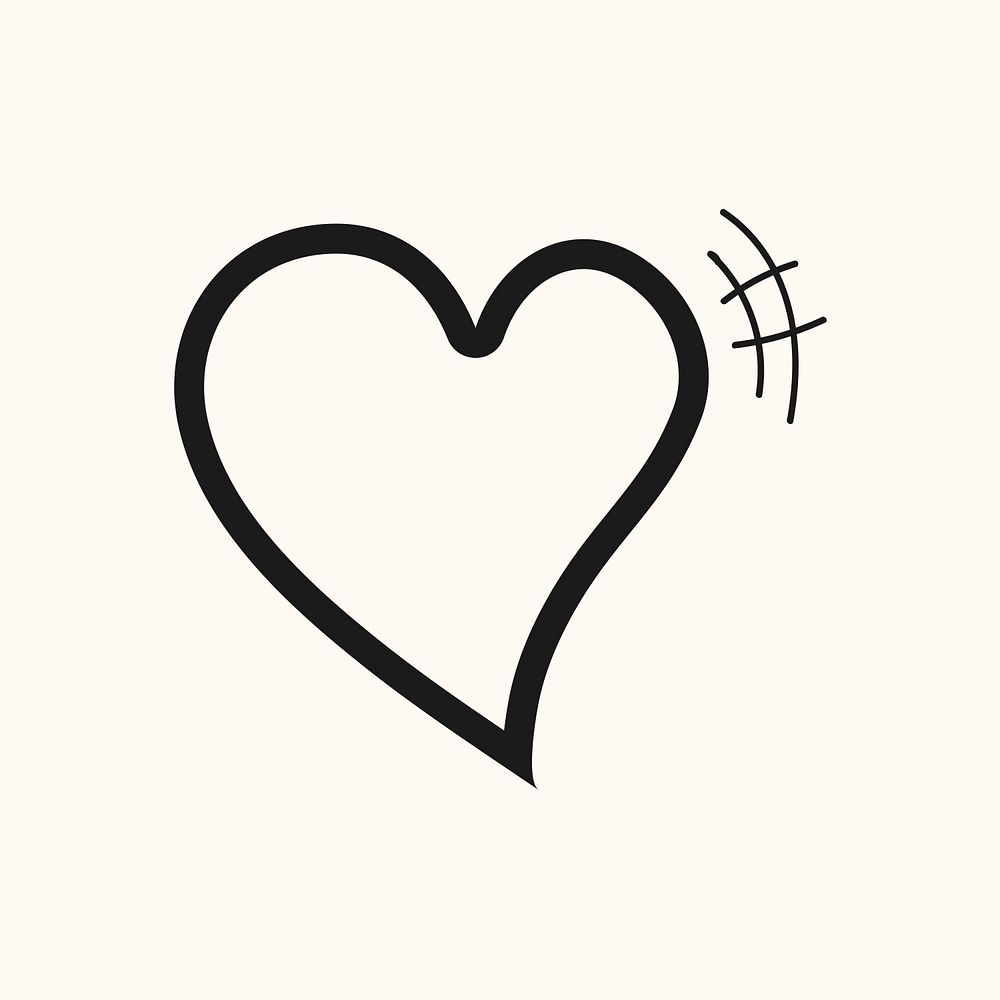 Doodle heart icon, black cute element graphic psd