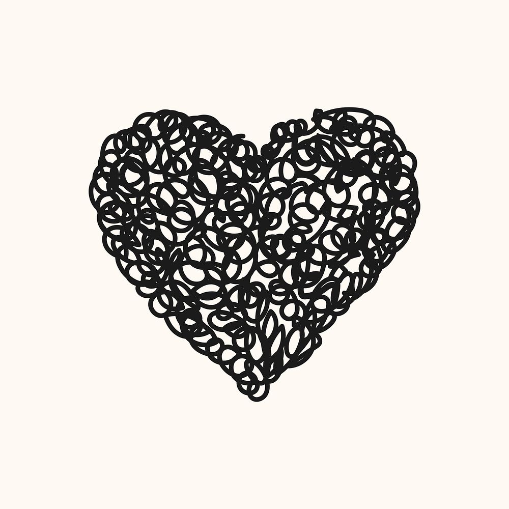 Heart icon, black doodle element graphic vector