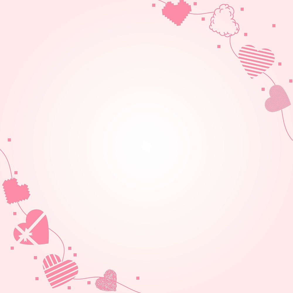 Cute heart border frame vector, pink background design