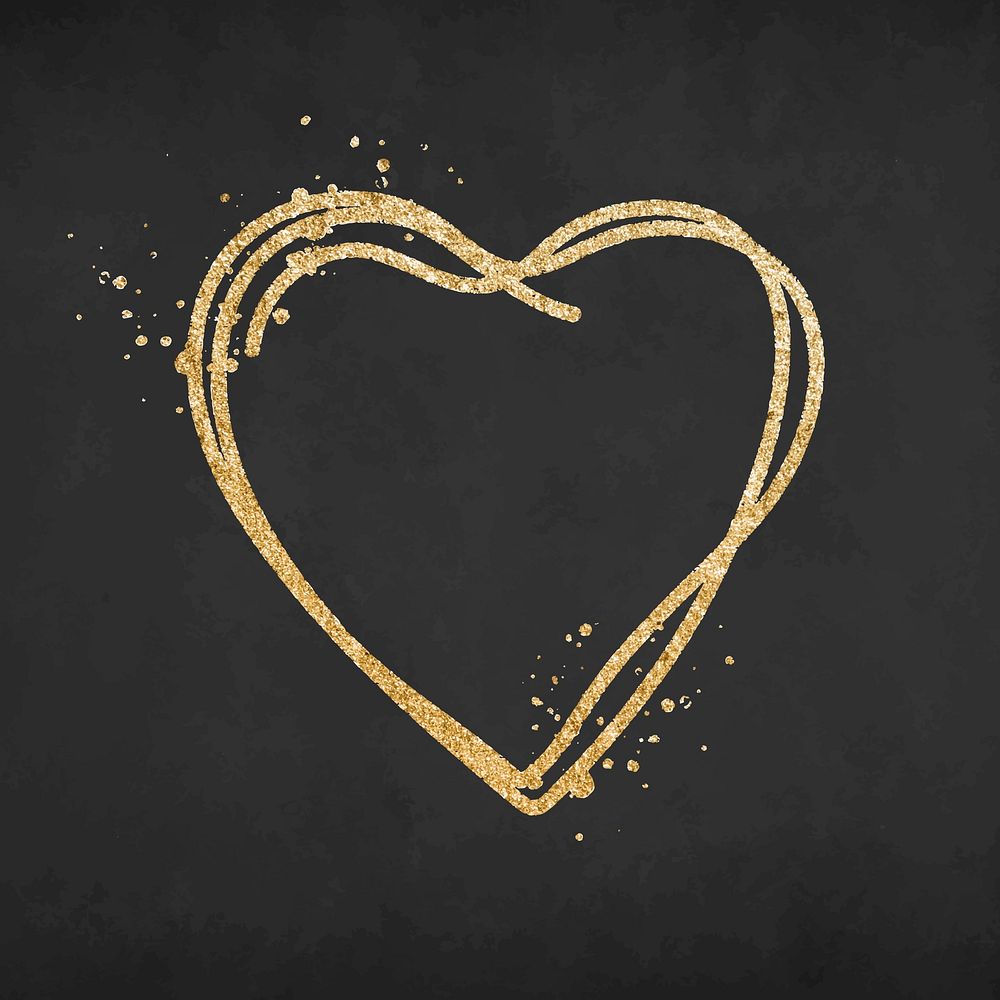 Doodle heart icon, glitter gold element graphic vector