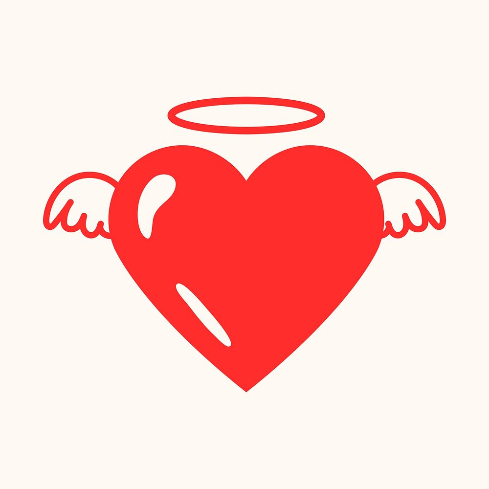 Angel heart icon, red cute element graphic vector