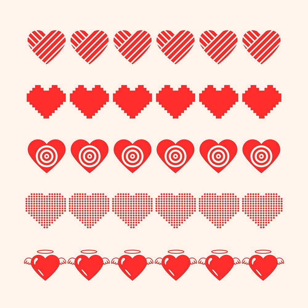 Cute heart illustrator brush, love pattern vector add-on set