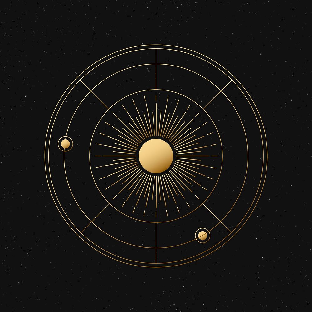 Celestial art sticker, gold aesthetic sun, galaxy illustration psd