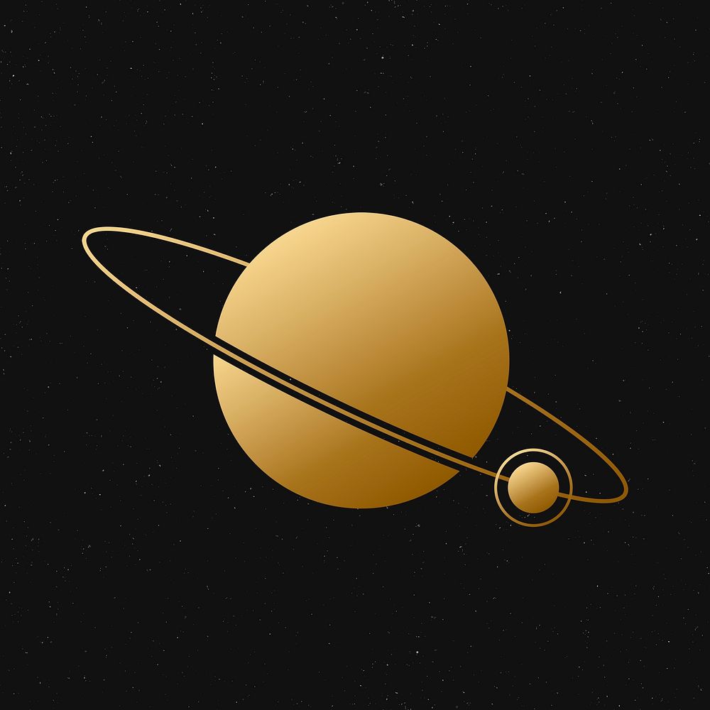 Galaxy saturn sticker, gold aesthetic planet art psd