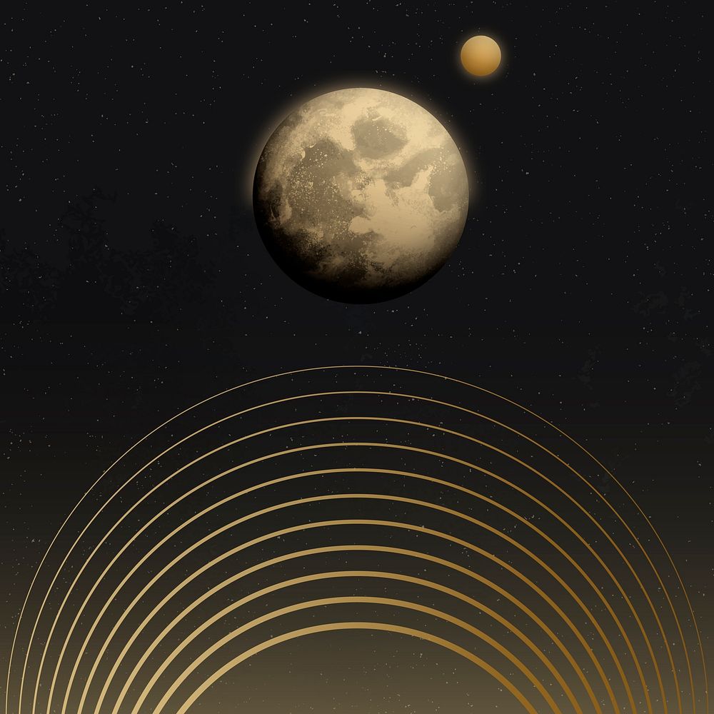 Space moon background, beautiful gold galaxy illustration vector