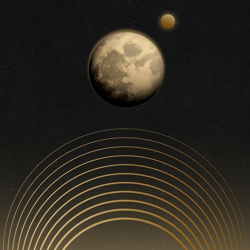 Space moon background, aesthetic gold galaxy illustration