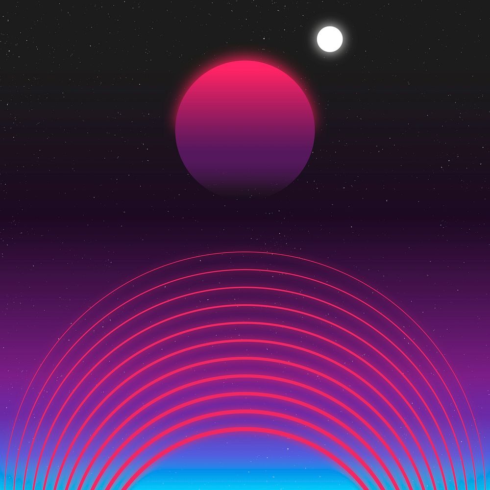 Retro futuristic background, pink neon gradient with galaxy illustration vector