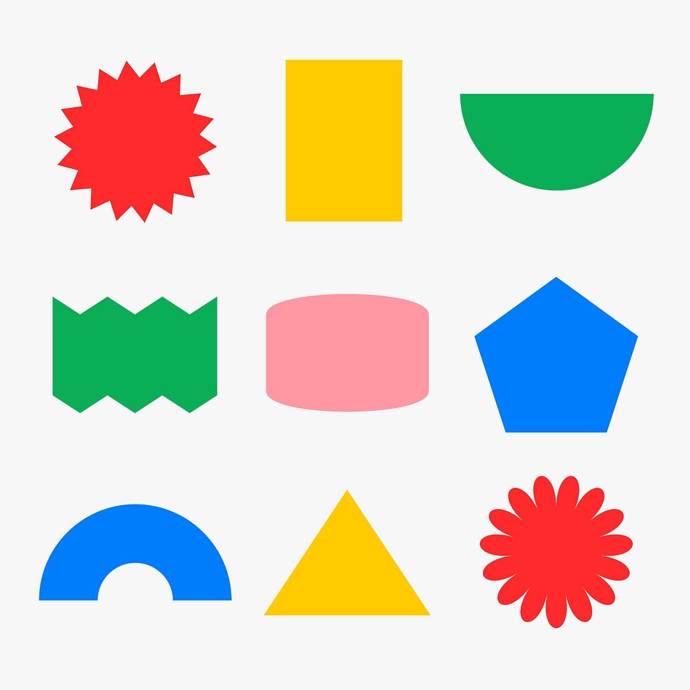 Geometric shape sticker, colorful retro flat clipart collection psd