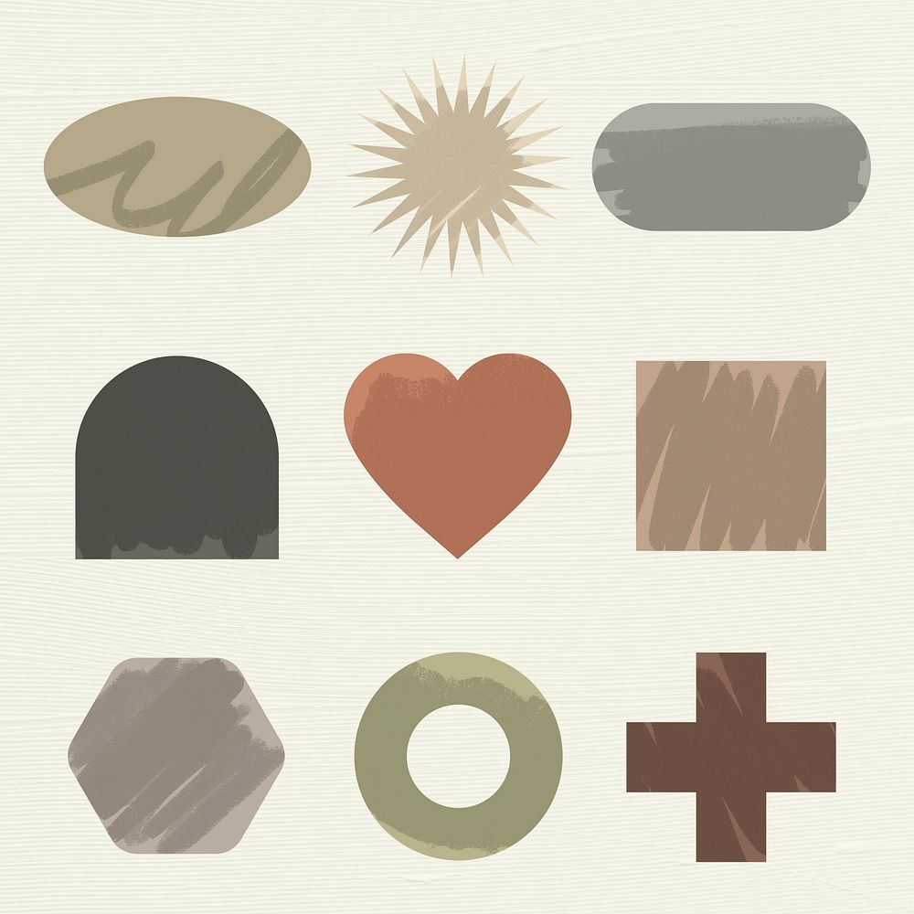 Geometric shape sticker, earth tone color flat clipart collection psd