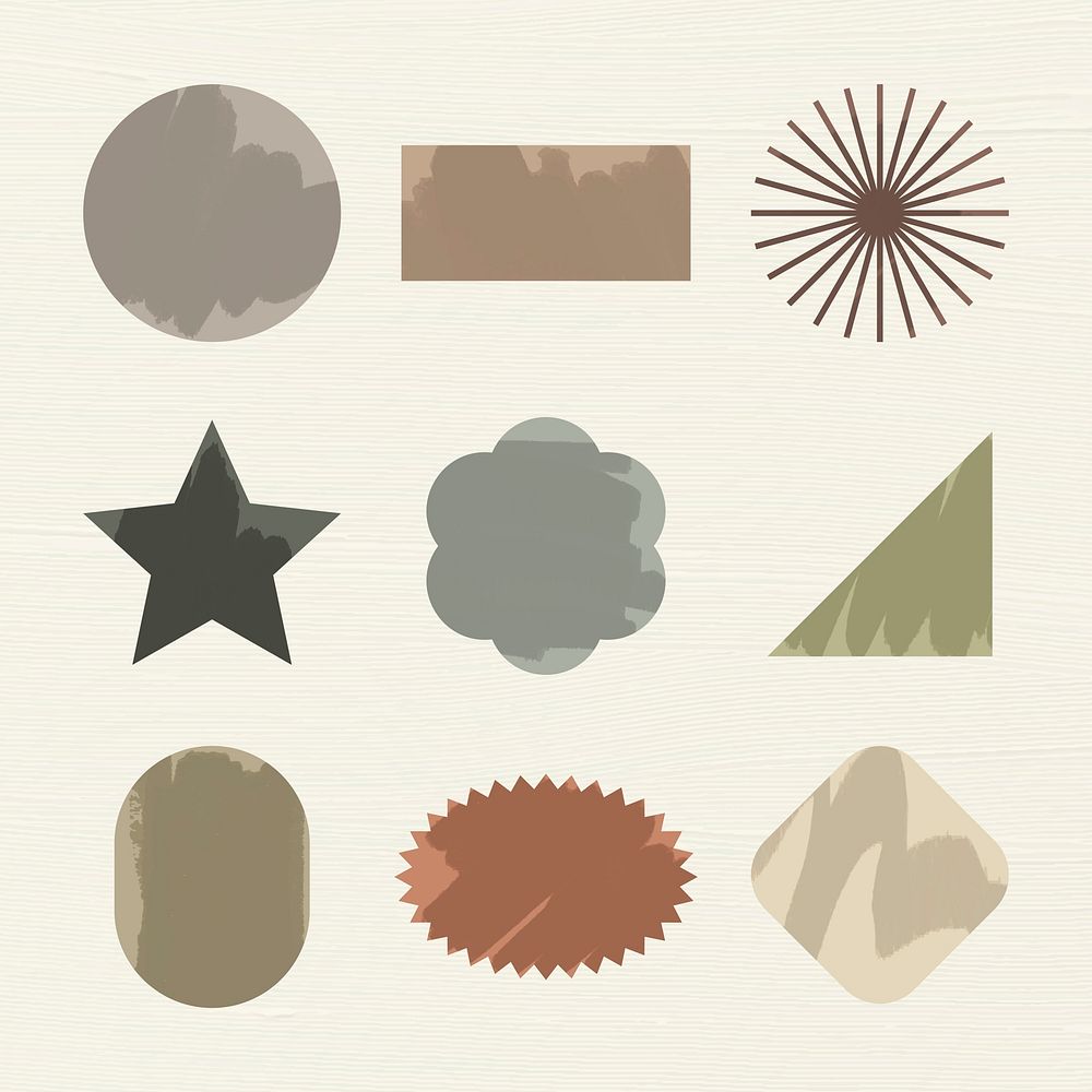 Geometric shape sticker, earth tone color flat clipart set vector