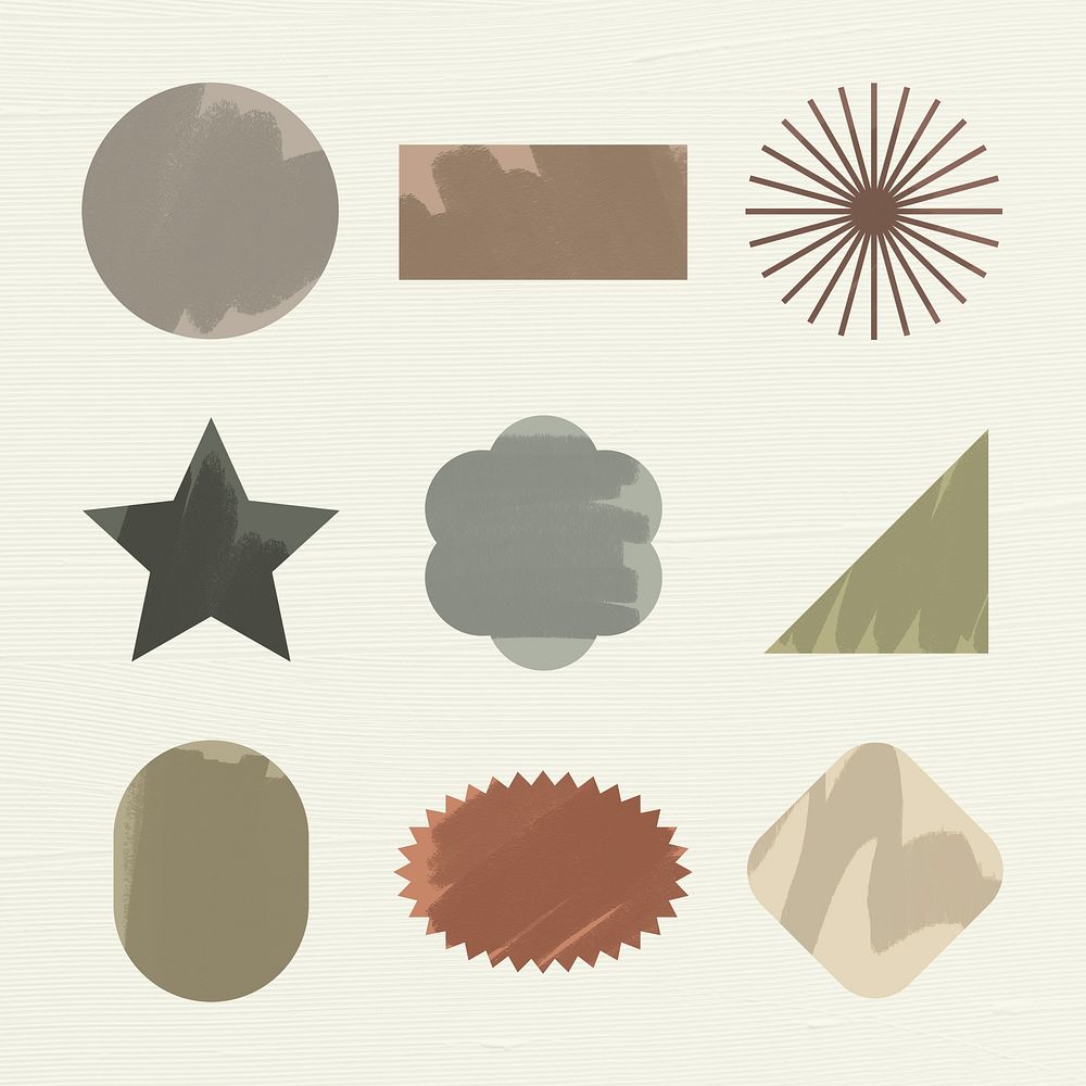 Geometric shape sticker, earth tone color flat clipart collection psd