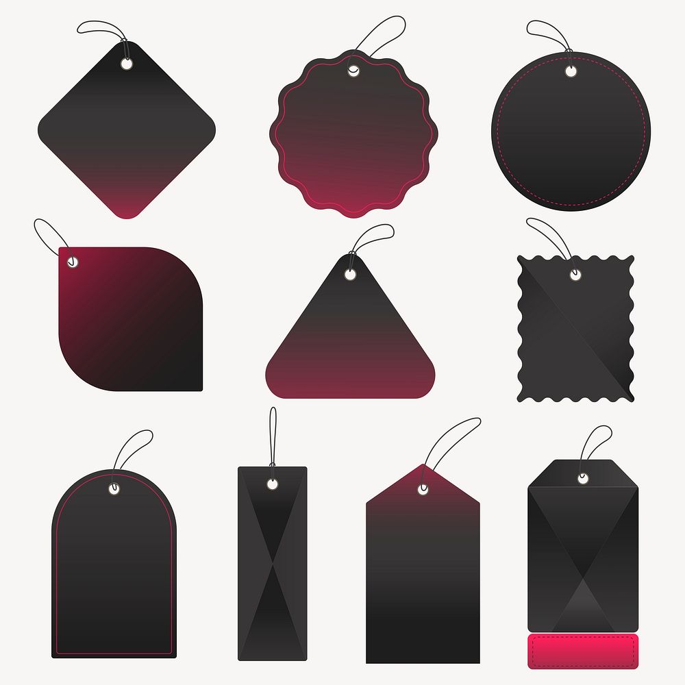 Black tag sticker, blank psd simple clipart text space set