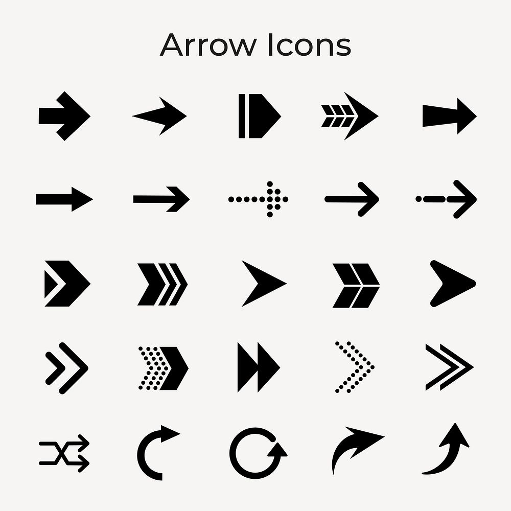 Arrow icon, black business sticker, direction symbol vector set