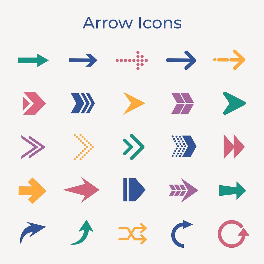 Arrow icon, colorful business sticker, direction symbol vector set