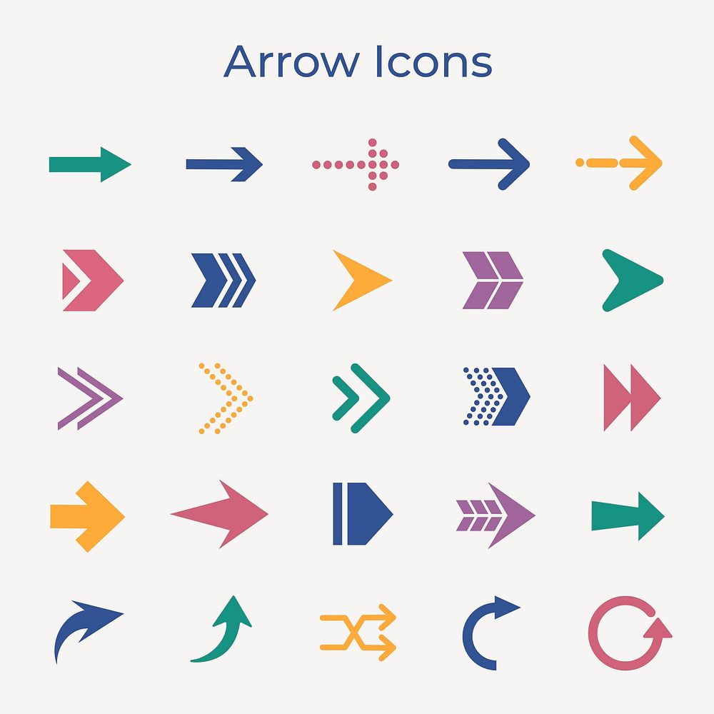 Arrow icon, colorful business sticker, direction symbol psd set