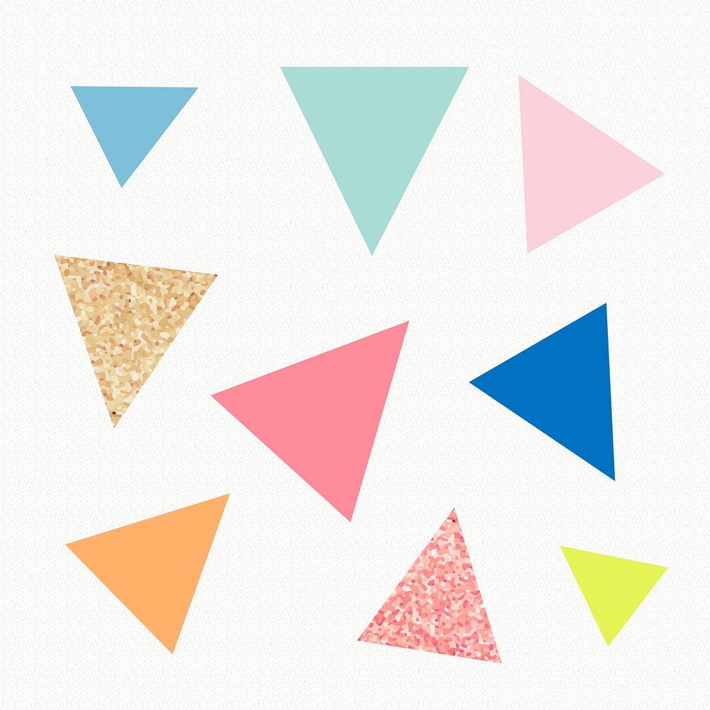 Cute triangle shape sticker, colorful pastel glitter, geometric clipart psd set