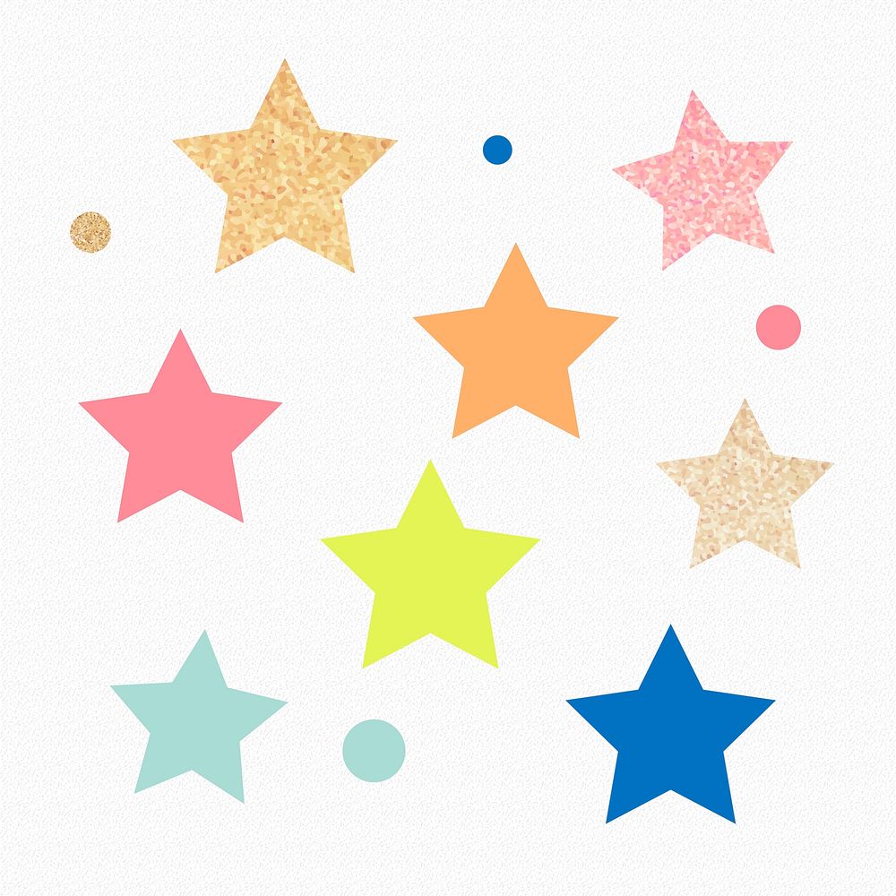 Sparkly star collage element, cute birthday celebration clipart vector set