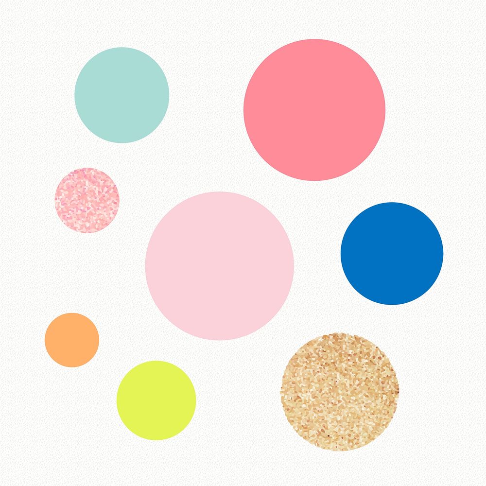 Cute circle shape sticker, colorful pastel glitter, geometric clipart psd set