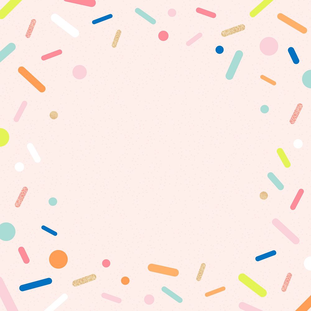 Pink sprinkles frame background, cute pastel ice-cream design