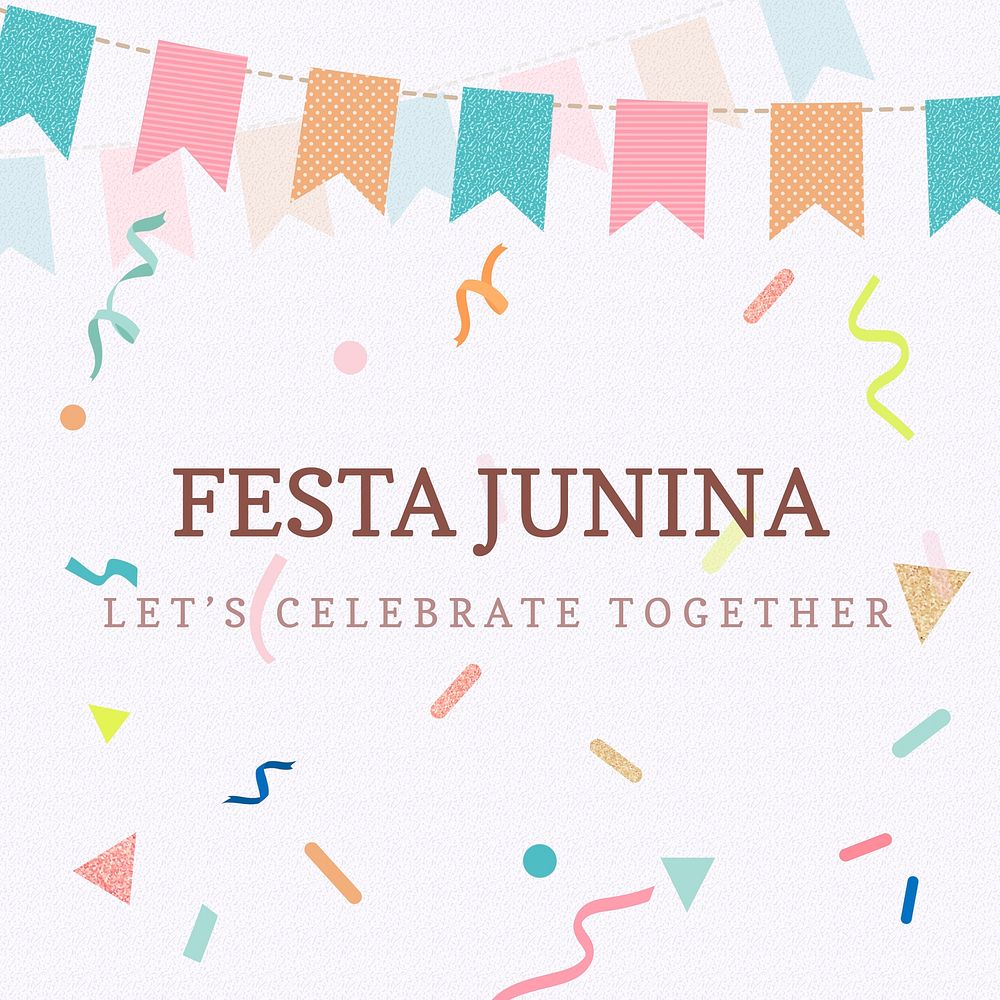 Celebration Instagram post template vector, festive and colorful bunting