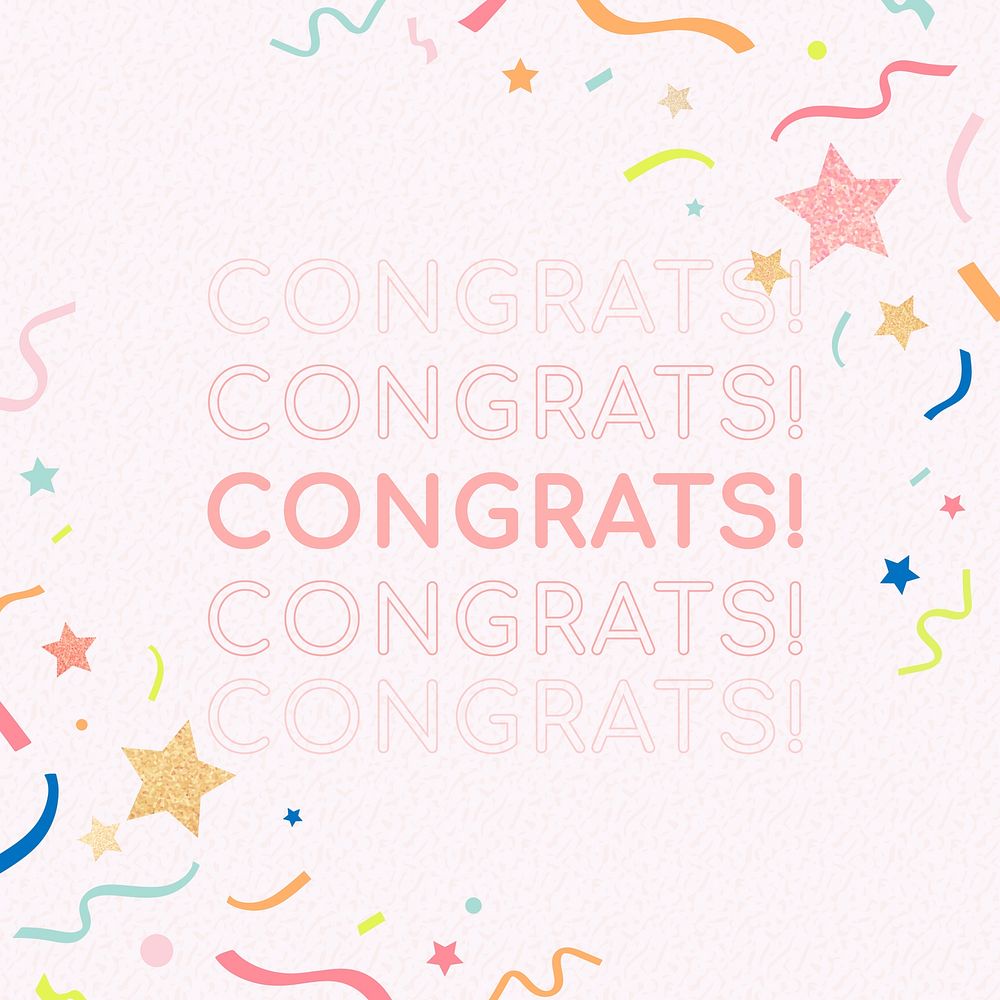 Pink congratulations Instagram post template, celebration message with ribbons vector