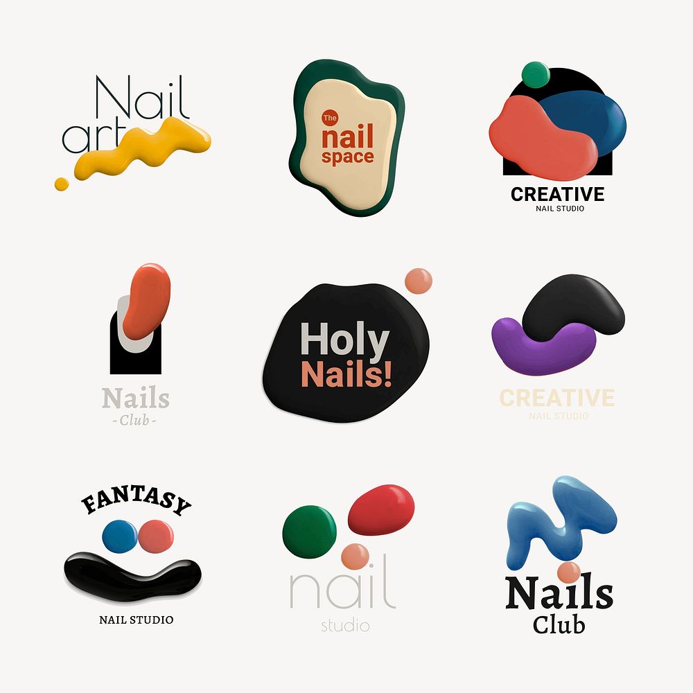 Beauty salon logo, business template for nail salon branding design vector set