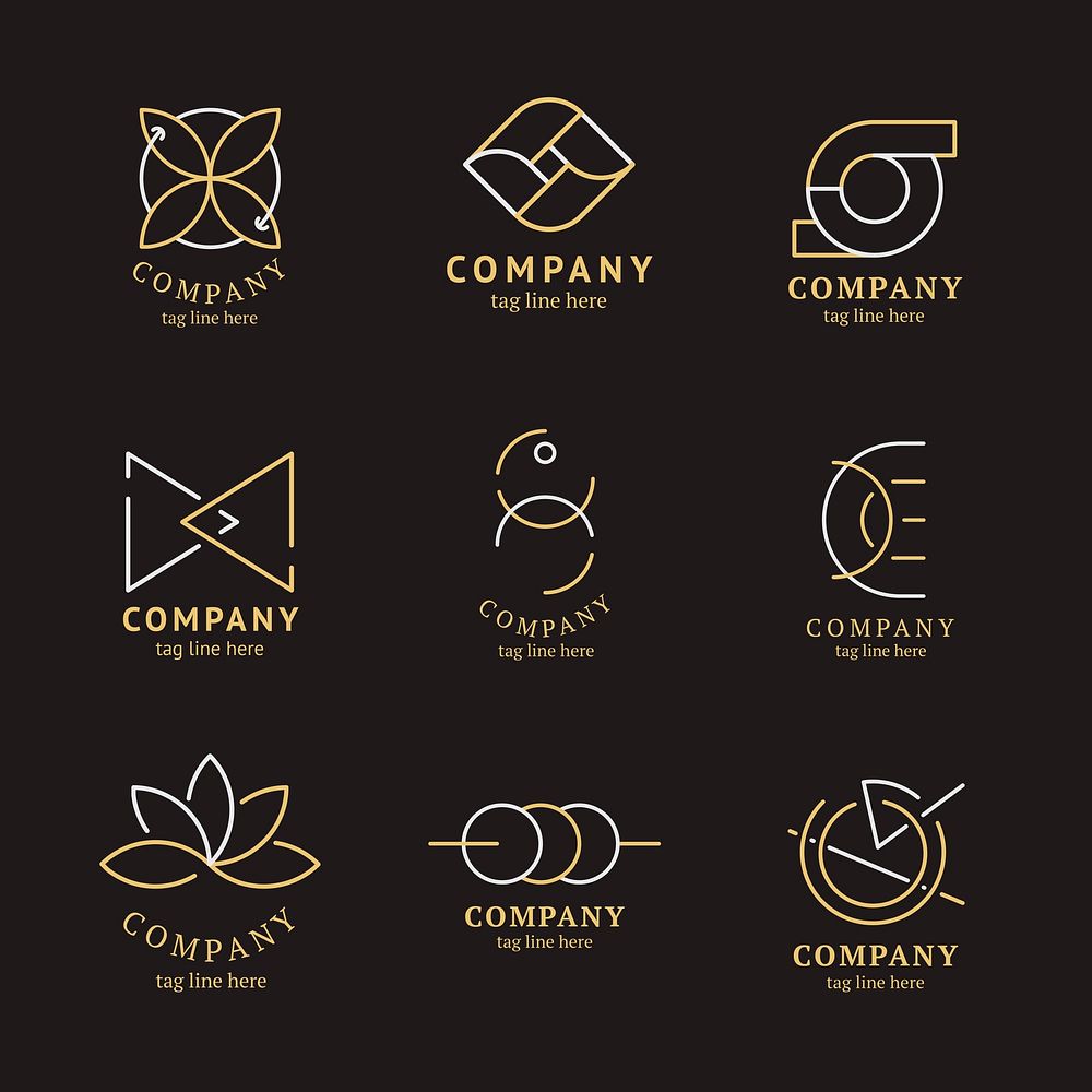 Gold business logo aesthetic template, geometric branding design vector set