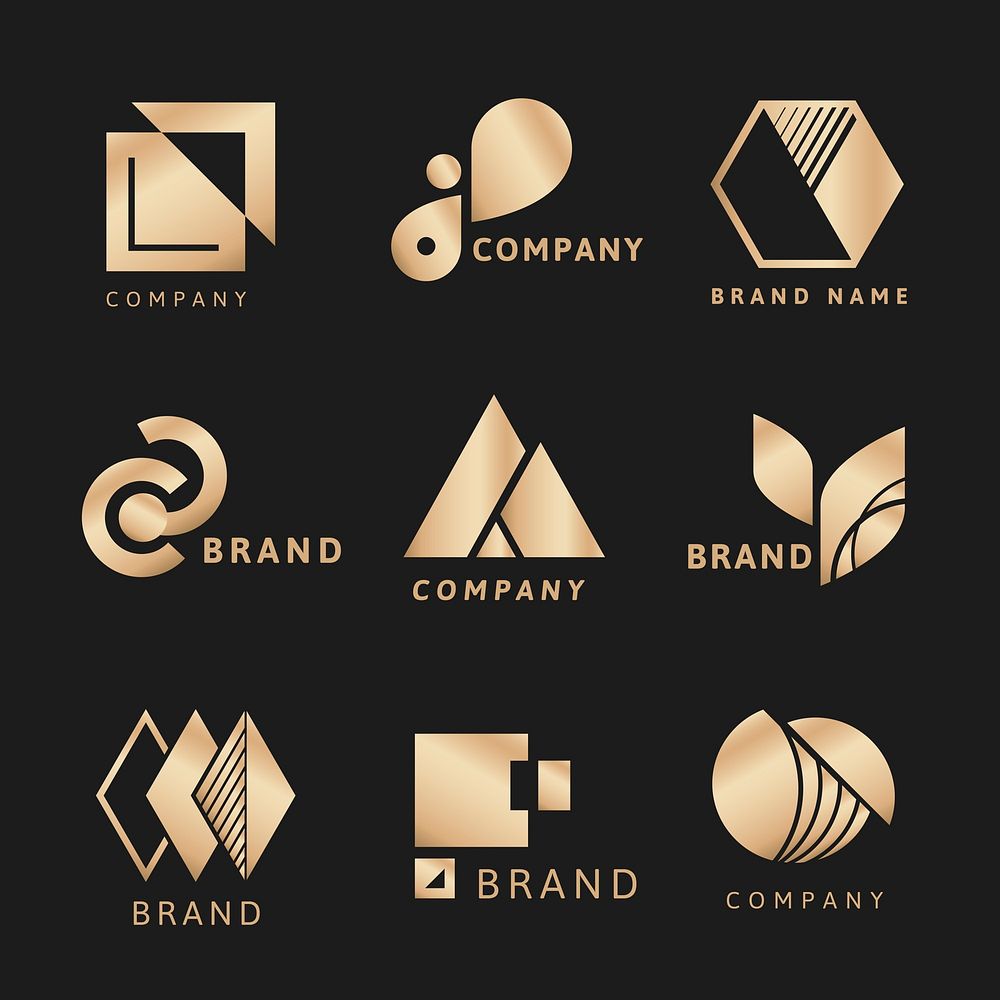 Gold business logo aesthetic template, geometric branding design psd set
