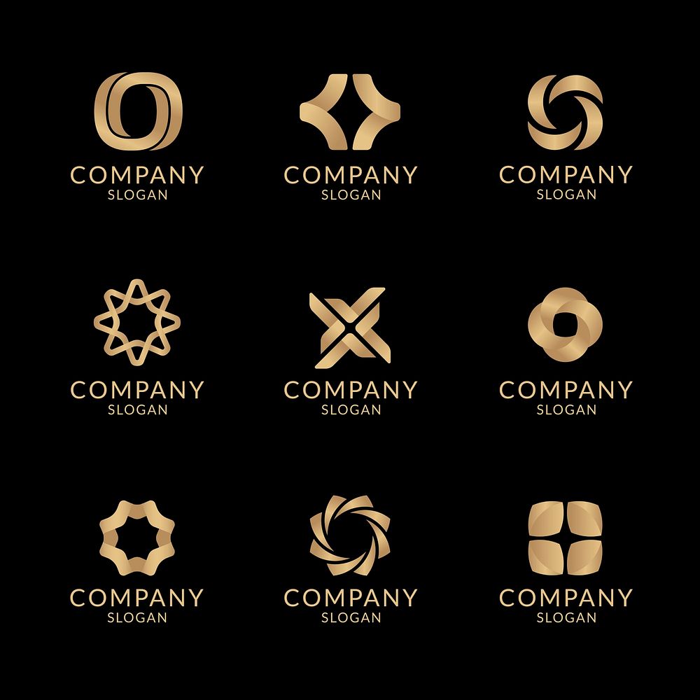Gold business logo aesthetic template, geometric branding design vector set
