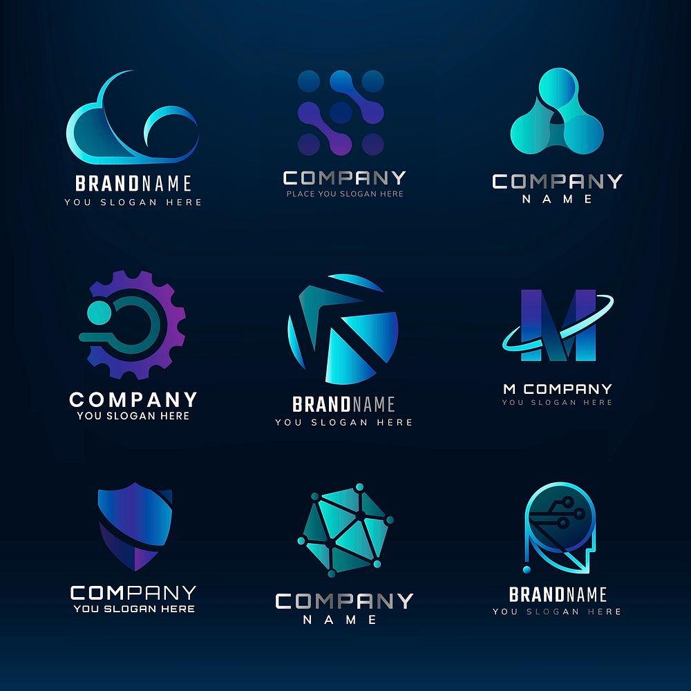 Technology logo, modern business branding for digital company and startup vector set