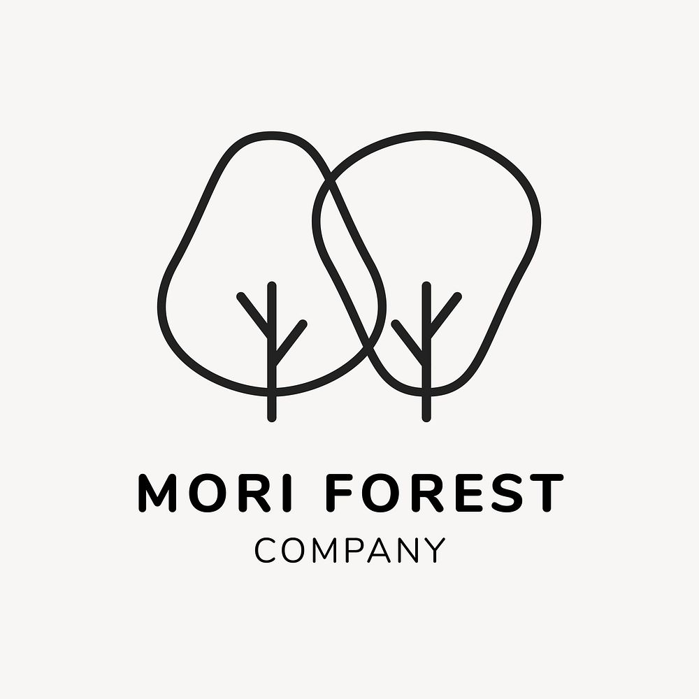 Green business logo template, branding design vector, mori forest text