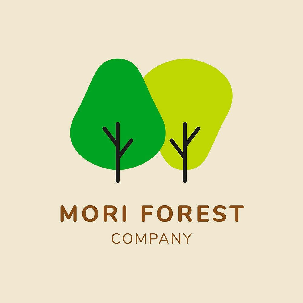 Green business logo template, branding design vector, mori forest text
