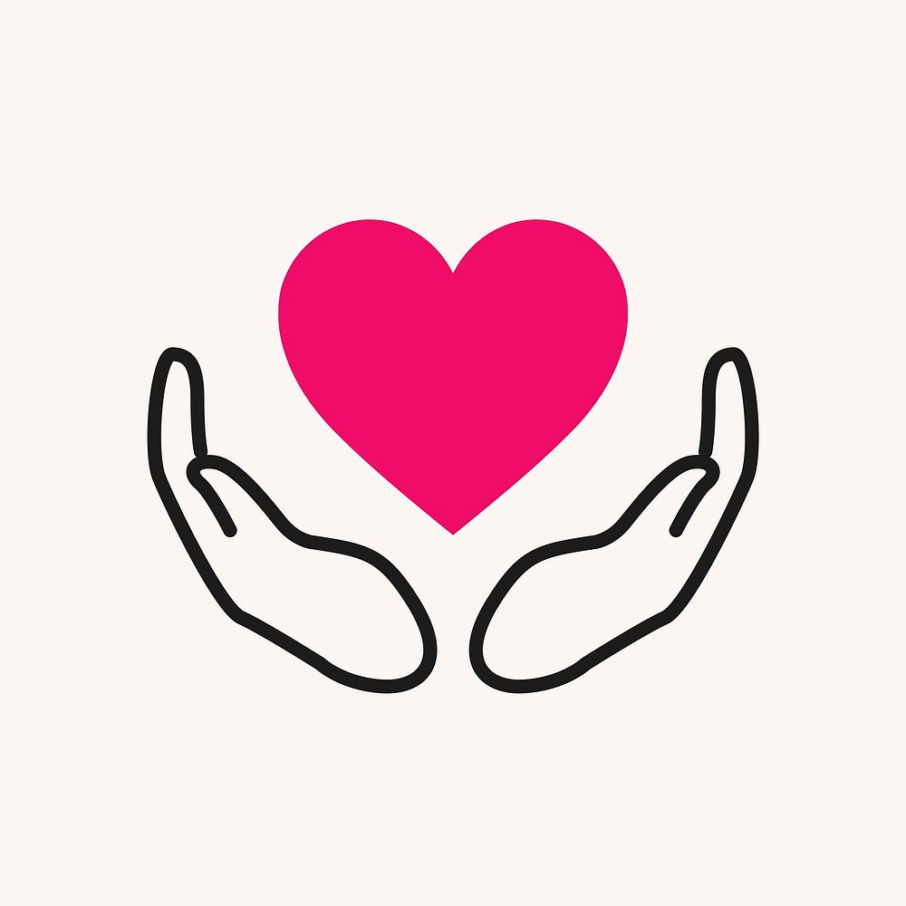 Charity logo, hands supporting heart icon flat design vector illustration