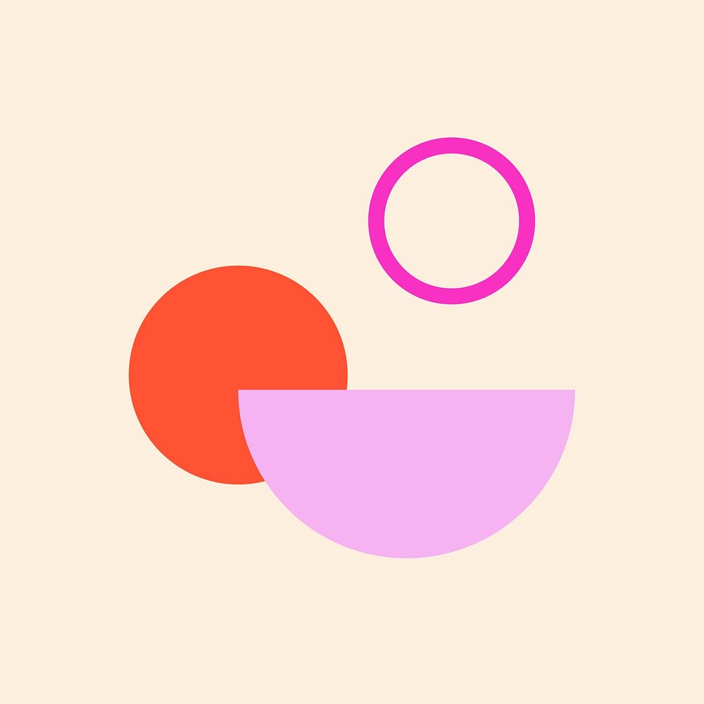Geometric icon, pink semicircle and round shapes flat, design illustration