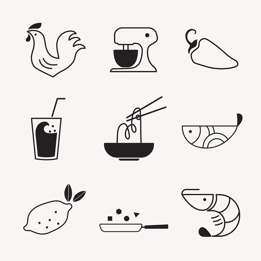 Food icon flat design psd illustration set