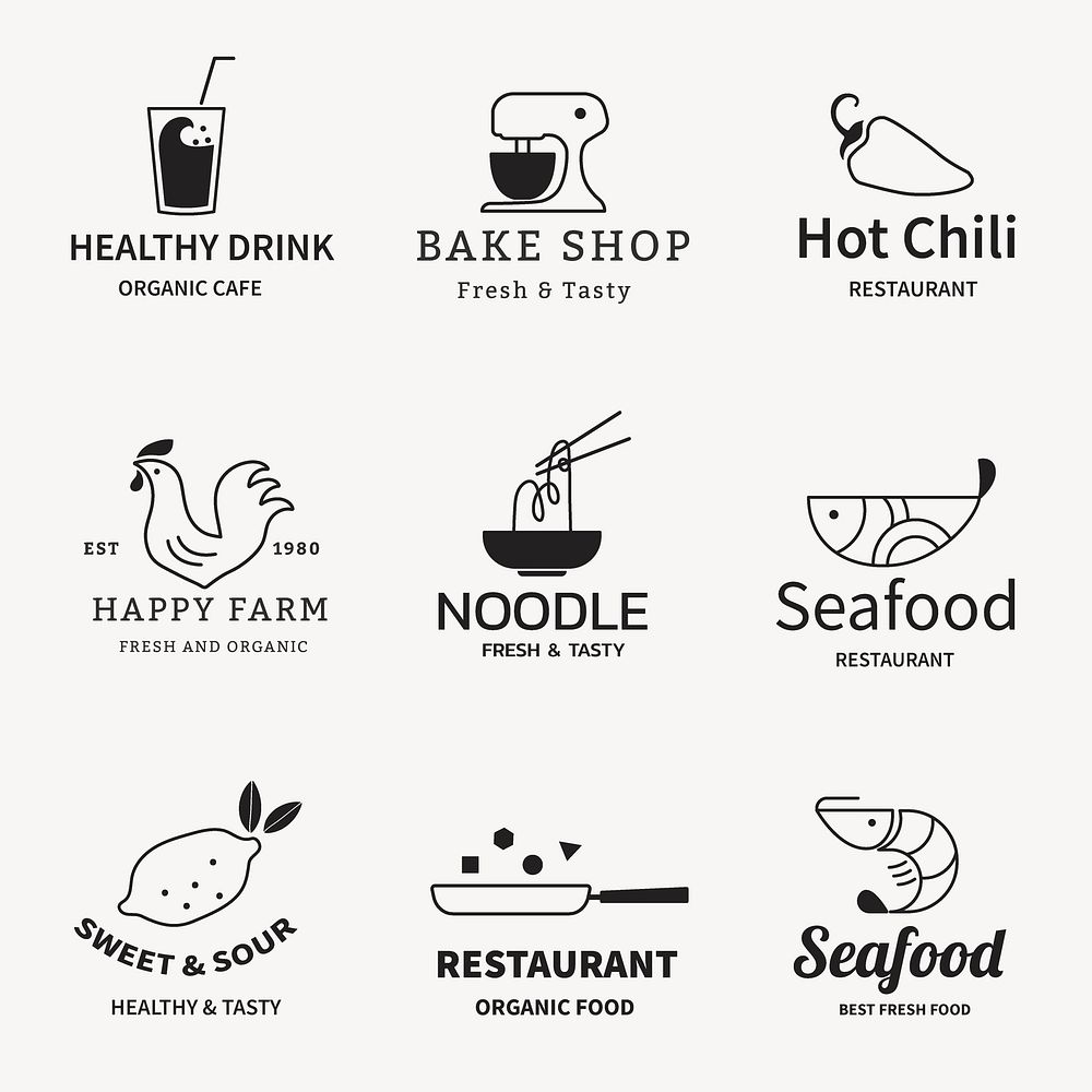 Food business logo template, branding design psd set