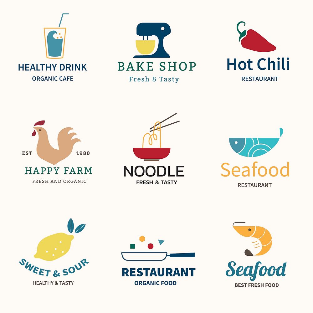 Food business logo template, branding design vector set