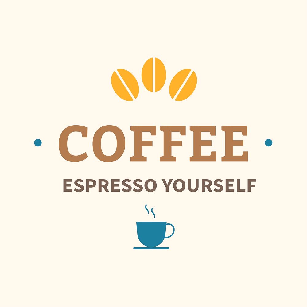 Coffee shop logo, food business template for branding design psd, espresso yourself text