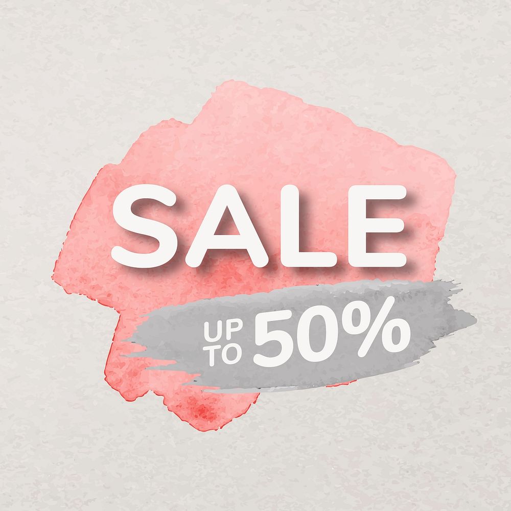 Pink paint sale badge sticker, watercolor brush stroke, shopping image vector