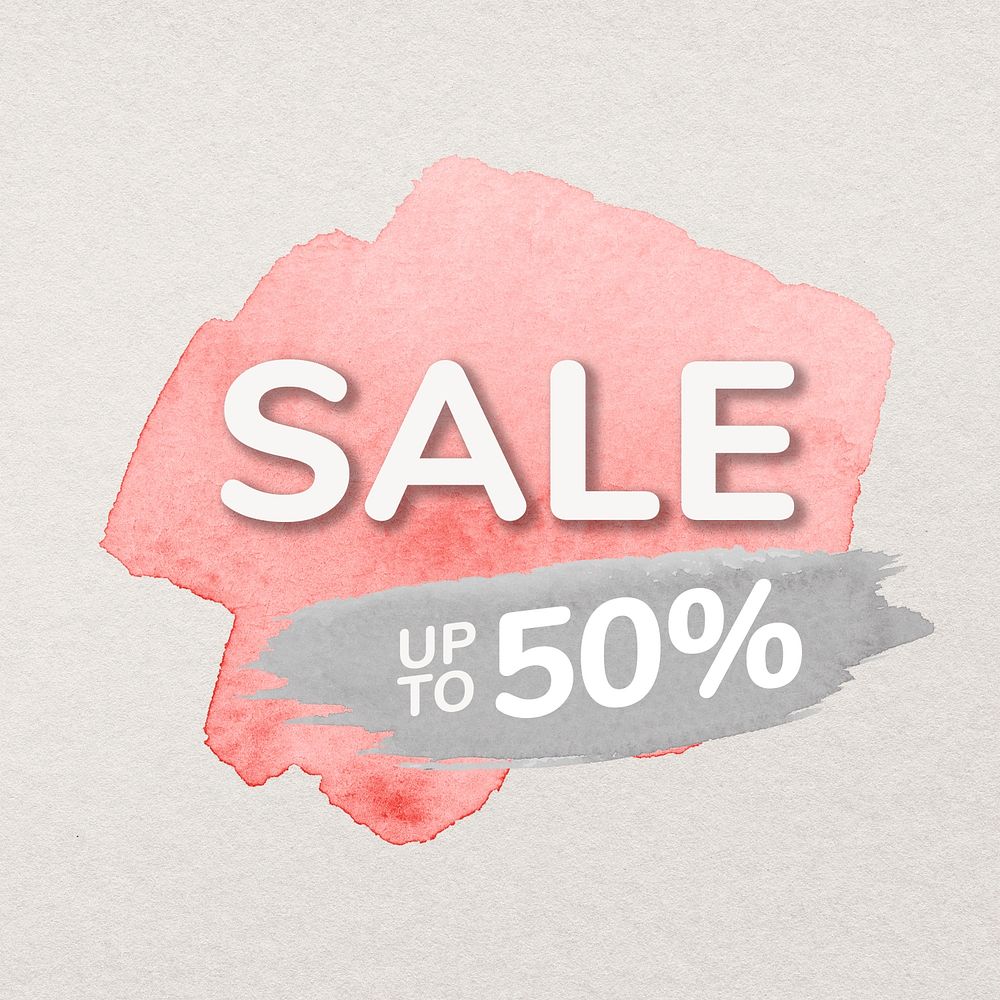 Brush sale sticker, pink watercolor, shopping image with blank design space psd