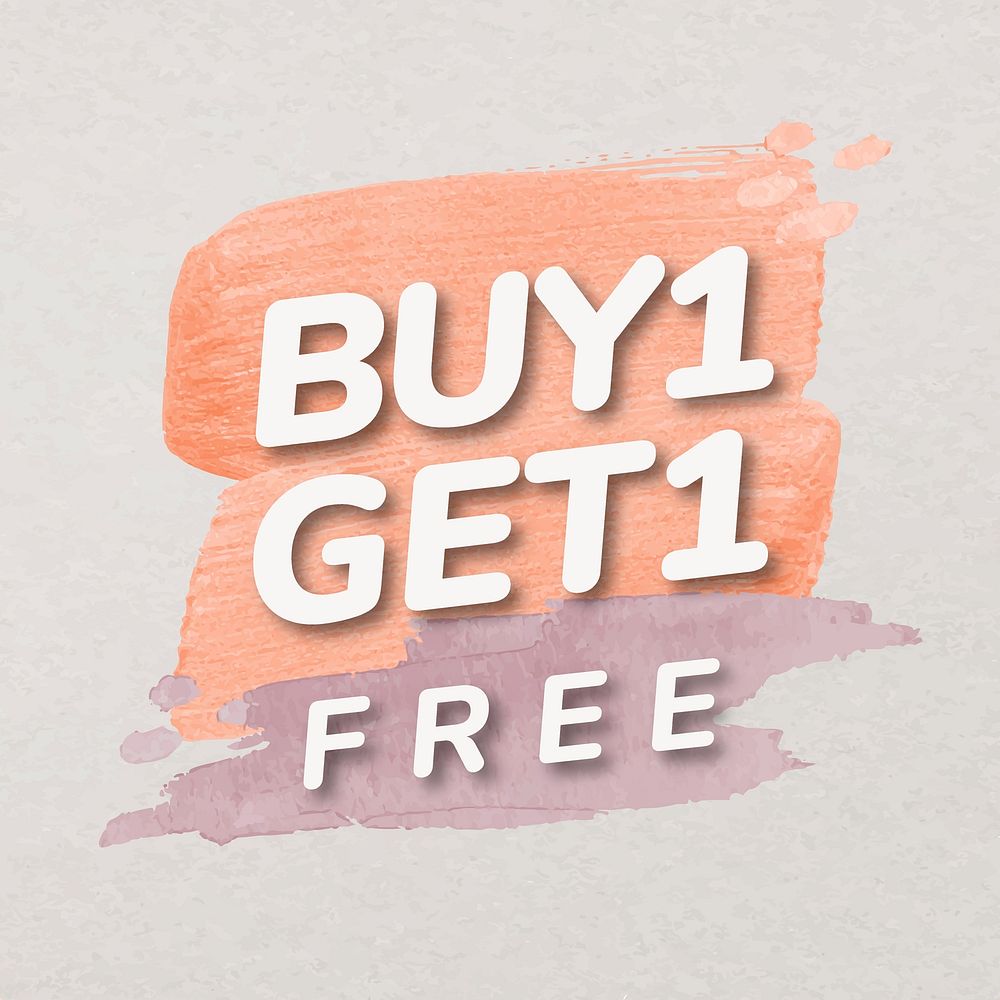 Watercolor shopping badge sticker, buy 1 get 1 free, abstract design vector