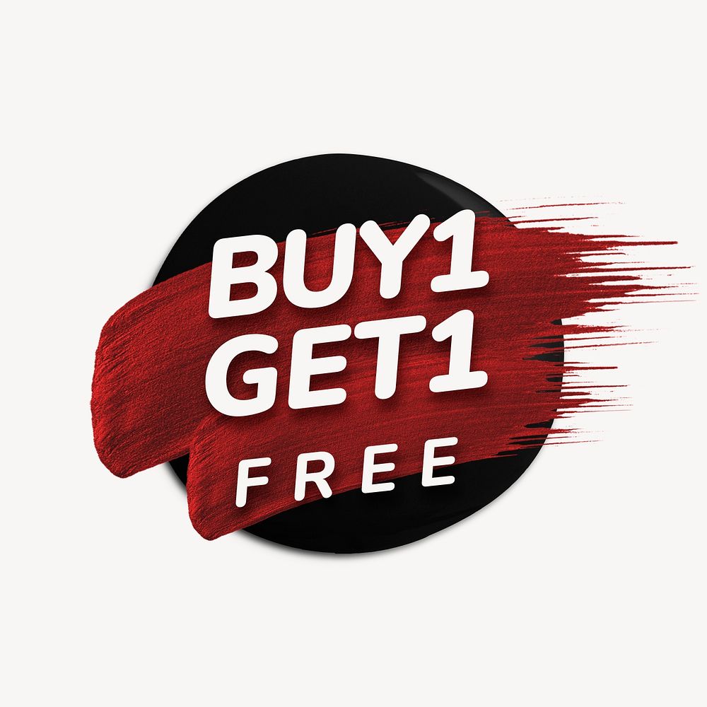 Watercolor shopping badge sticker, buy 1 get 1 free, abstract design psd